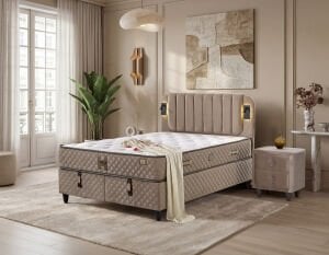 Arya 150x200 Çift Kişilik Yatak, Baza, Başlık Seti EY3009