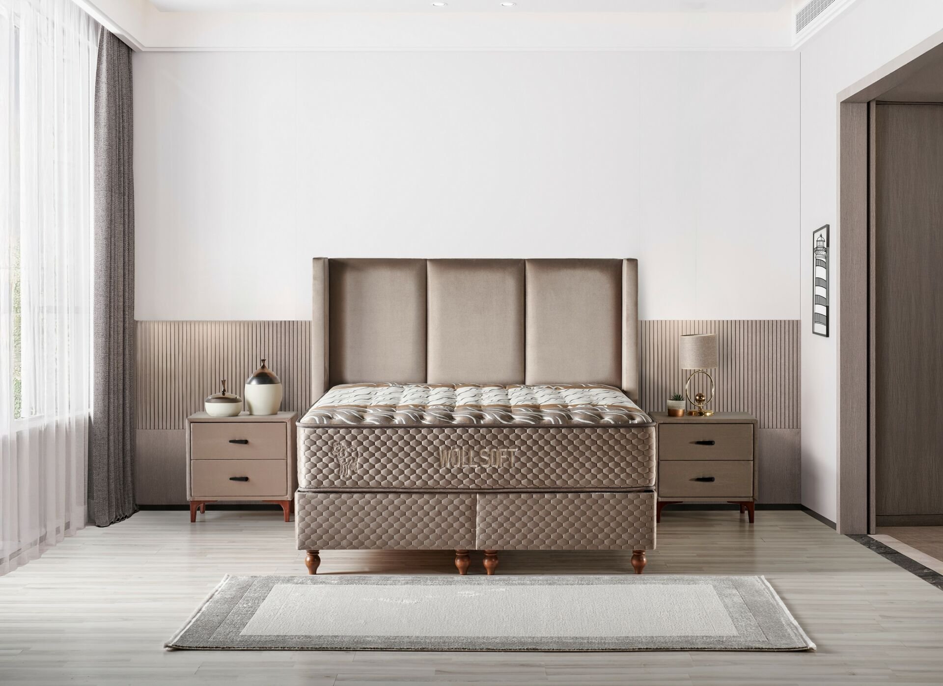 Woll Soft 160 x 200 Çift Kişilik Yatak, Baza, Başlık Seti CB3307
