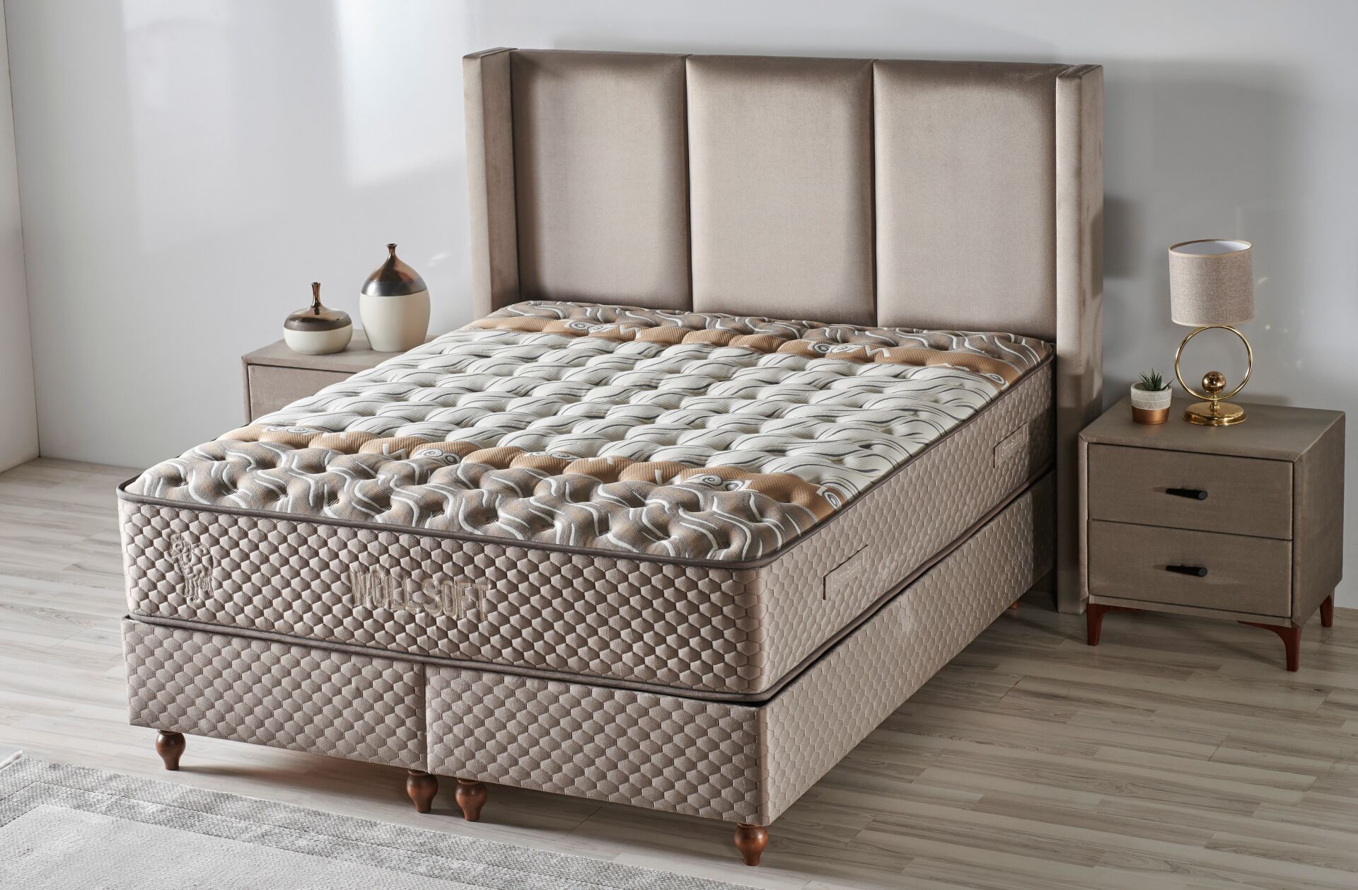 Woll Soft 160 x 200 Çift Kişilik Yatak, Baza, Başlık Seti CB3307