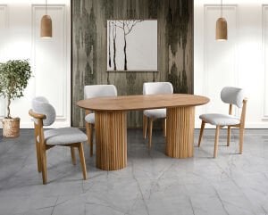 İnci Oval Masa & Atlas Naturel Sandalye Takımı HDR1209