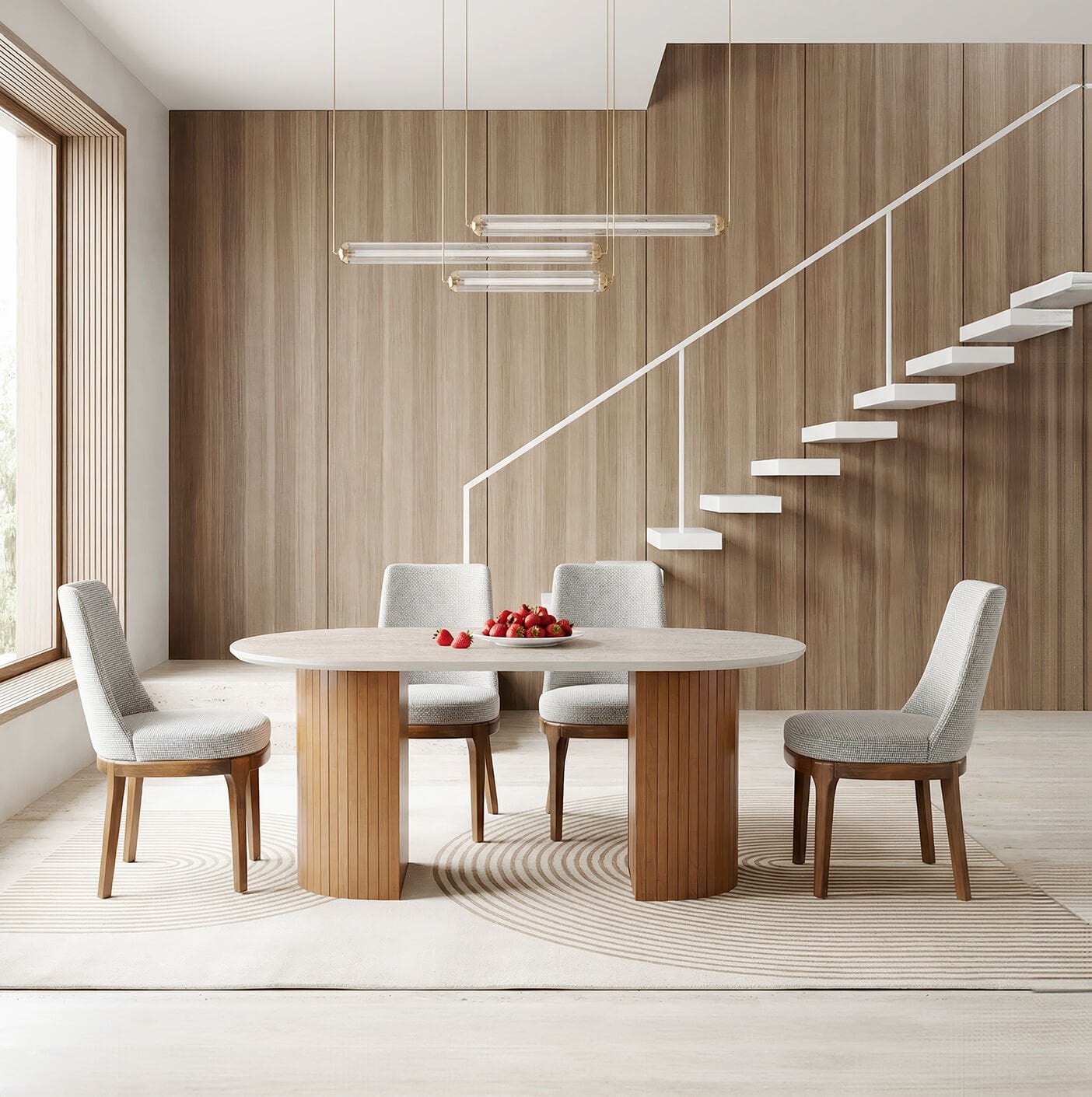 Ece Traverten Oval Masa & Klasik Sandalye Takımı HDR1211