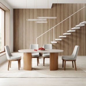 Ece Traverten Oval Masa & Klasik Sandalye Takımı HDR1211