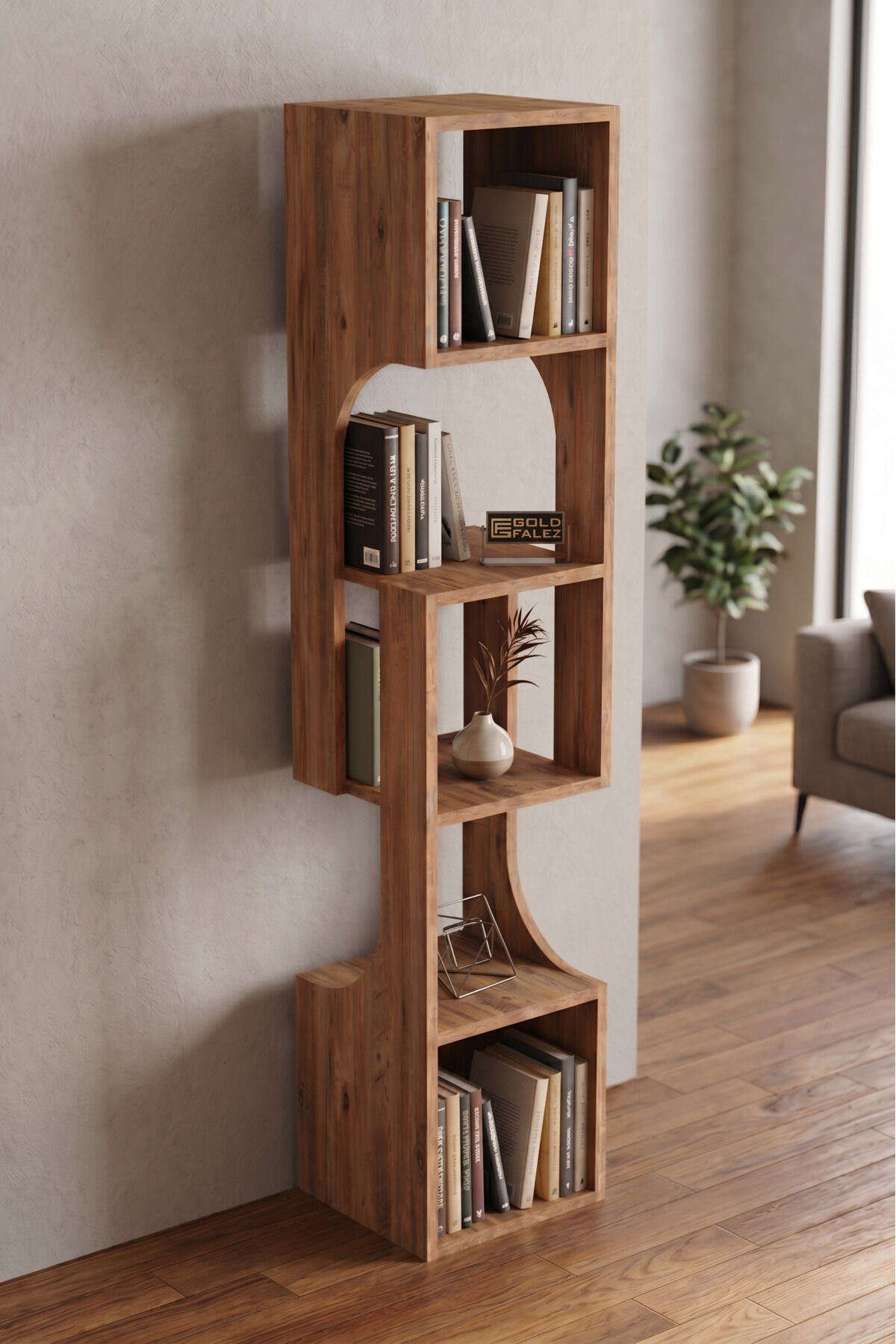 Kitaplık Ahşap Dekoratif Raf 5 Katlı Modern Çok Amaçlı Kitaplık Salon Ofis Kitaplığı 7066 Atlantik Çam