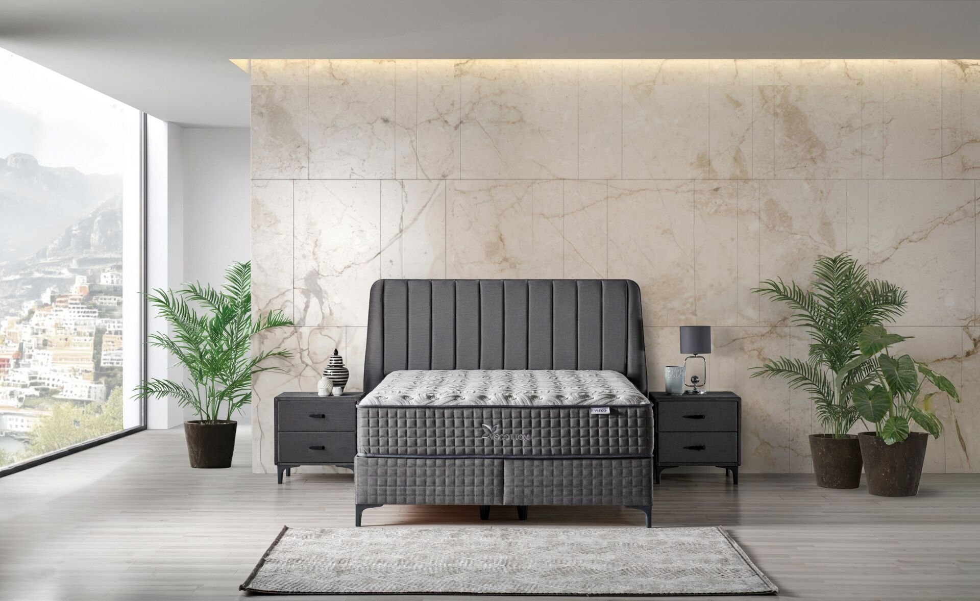 Viscotton 140 x 200 Double Mattress, Divan Base, Headboard Set CB3303