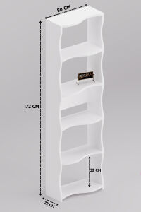 Kitaplık 5 Raflı Esinti Modern Çok Amaçlı Dekoratif Raf Ünitesi Geniş Kütüphane Ofis Kitaplığı 7081 Beyaz