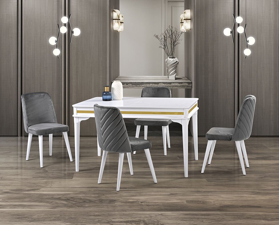 Elkamet Beyaz Masa & Foresta Sandalye Takımı HDR1216