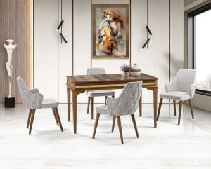 Elkamet Ceviz Masa & Damla Sandalye Takımı HDR1217