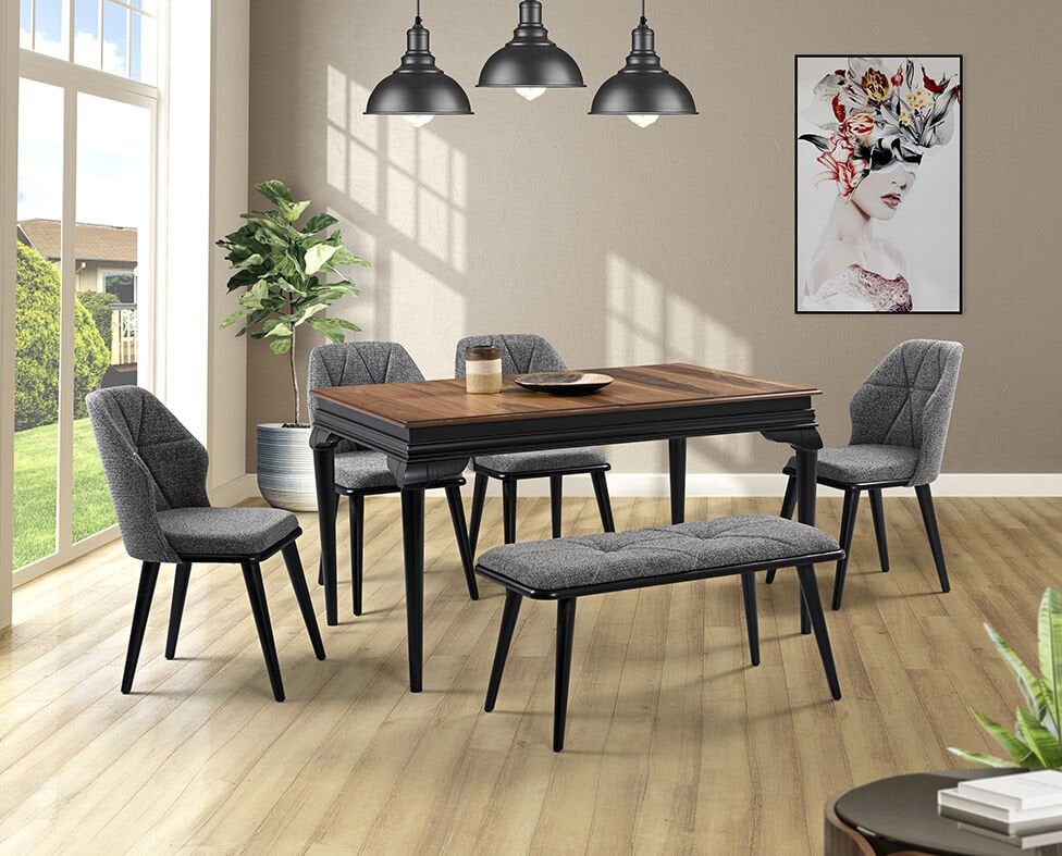 Avangard Siyah Masa & Buse Sandalye & Buse Benç Takımı HDR1218