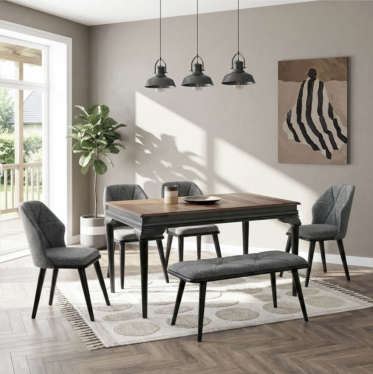 Avangard Siyah Masa & Buse Sandalye & Rüya Benç Takımı HDR1218