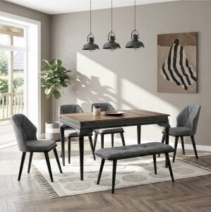 Avangard Siyah Masa & Buse Sandalye & Rüya Benç Takımı HDR1218