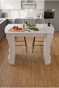 Mutfak Masası Mutfak Adası Ada Masa Bar Masası Kahvaltı Masası Raflı Çok Amaçlı Dolap Modern Masa 120x60 cm 9837 Beyaz