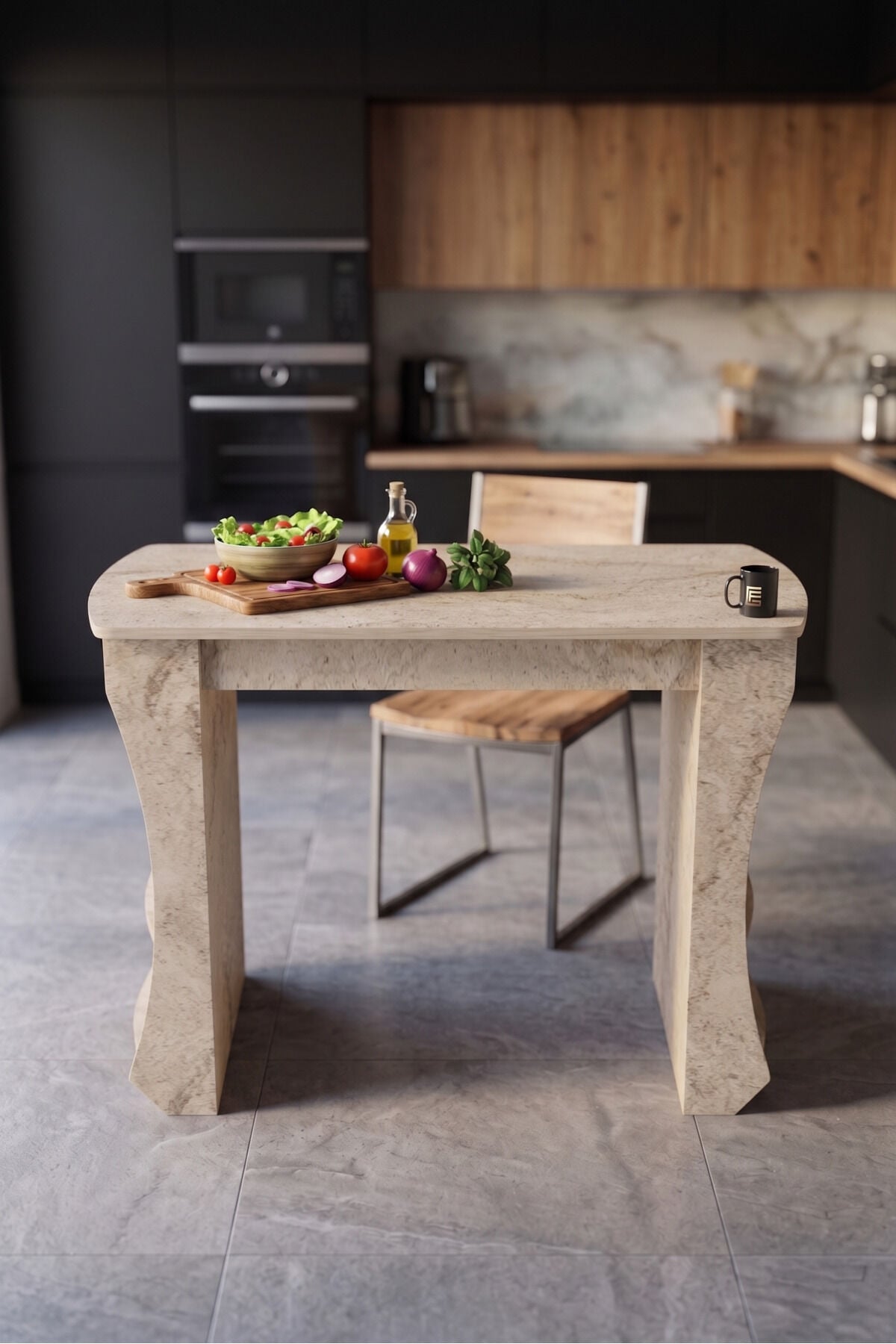 Kitchen Table Kitchen Island Island Table Bar Table Breakfast Table Shelved Multi-Purpose Cabinet Modern Table 120x60 cm 9835 Traverten
