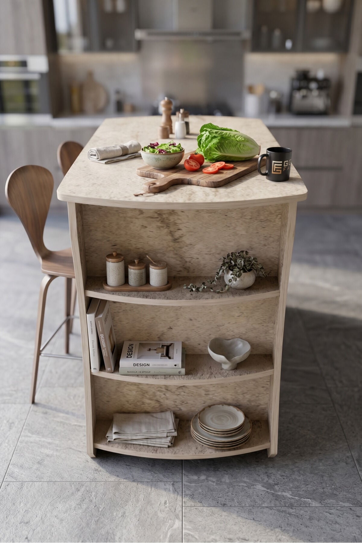Kitchen Table Kitchen Island Island Table Bar Table Breakfast Table Shelved Multi-Purpose Cabinet Modern Table 120x60 cm 9835 Traverten