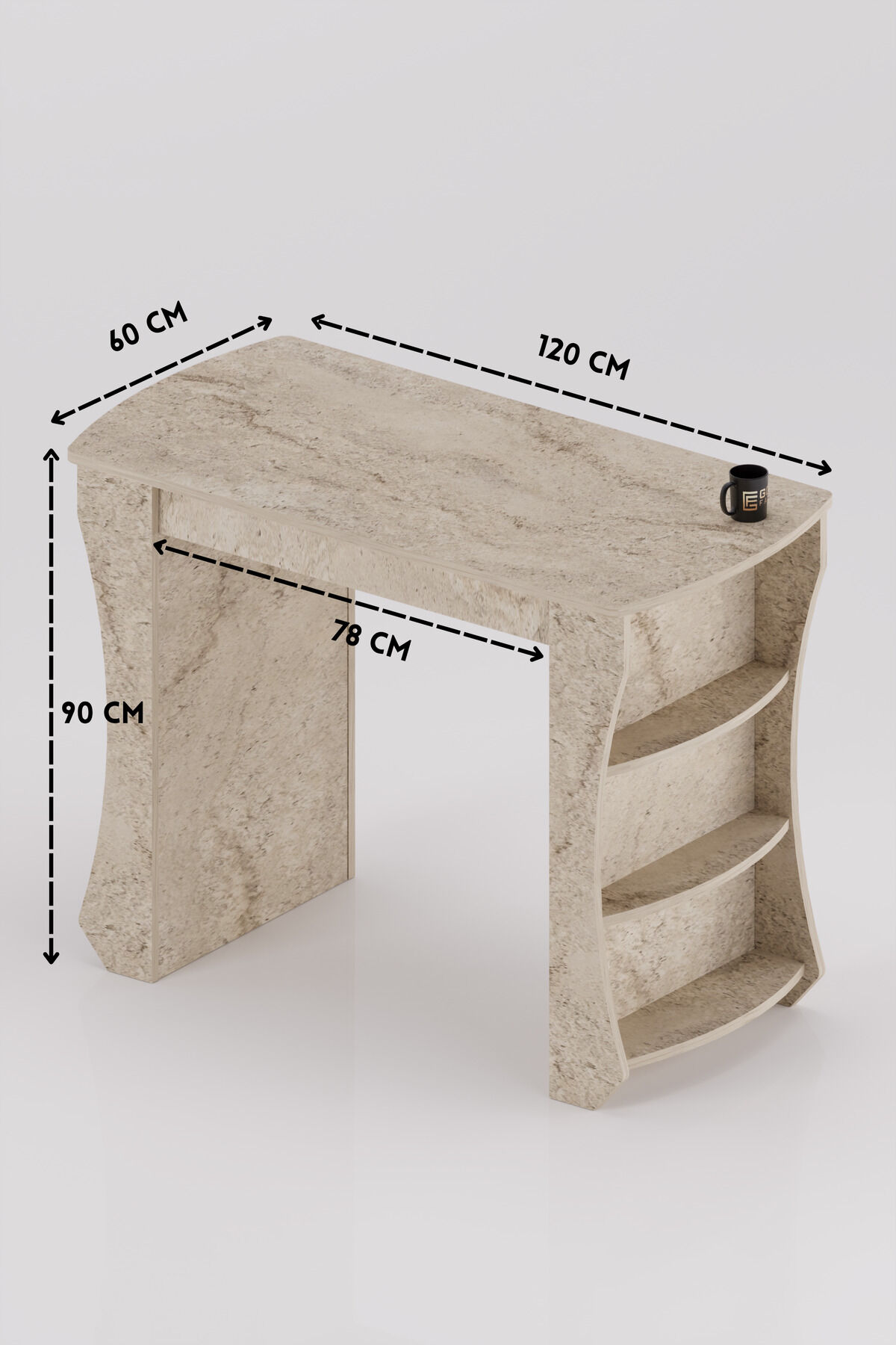 Kitchen Table Kitchen Island Island Table Bar Table Breakfast Table Shelved Multi-Purpose Cabinet Modern Table 120x60 cm 9835 Traverten