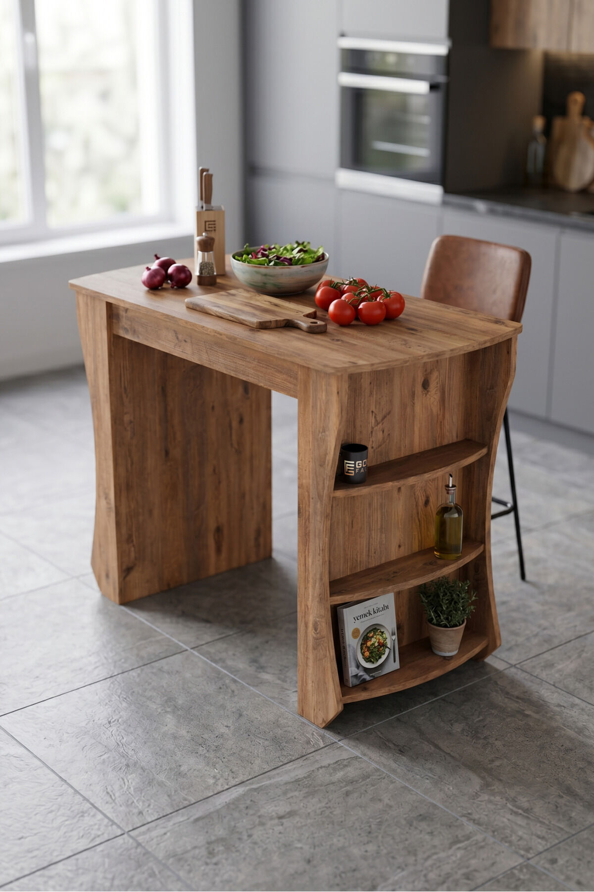 Kitchen Table Kitchen Island Island Table Bar Table Breakfast Table Shelved Multi-Purpose Cabinet Modern Table 120x60 cm 9836 Atlantic Pine