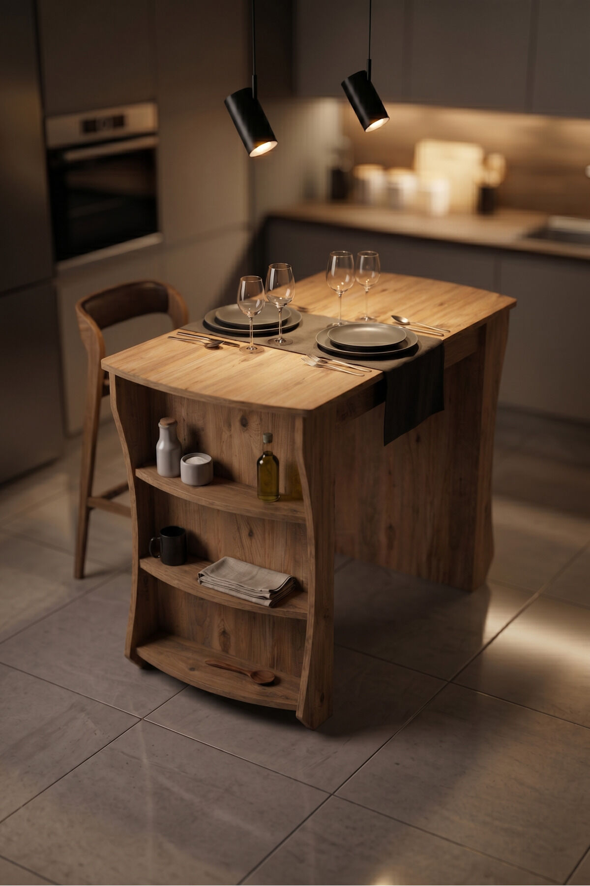 Kitchen Table Kitchen Island Island Table Bar Table Breakfast Table Shelved Multi-Purpose Cabinet Modern Table 120x60 cm 9836 Atlantic Pine