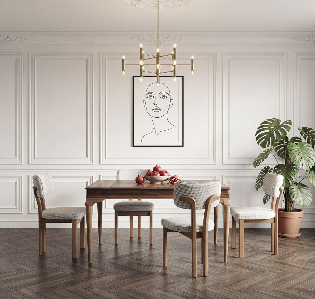 Avangart Ceviz Masa & Baston Sandalye Takımı HDR1220