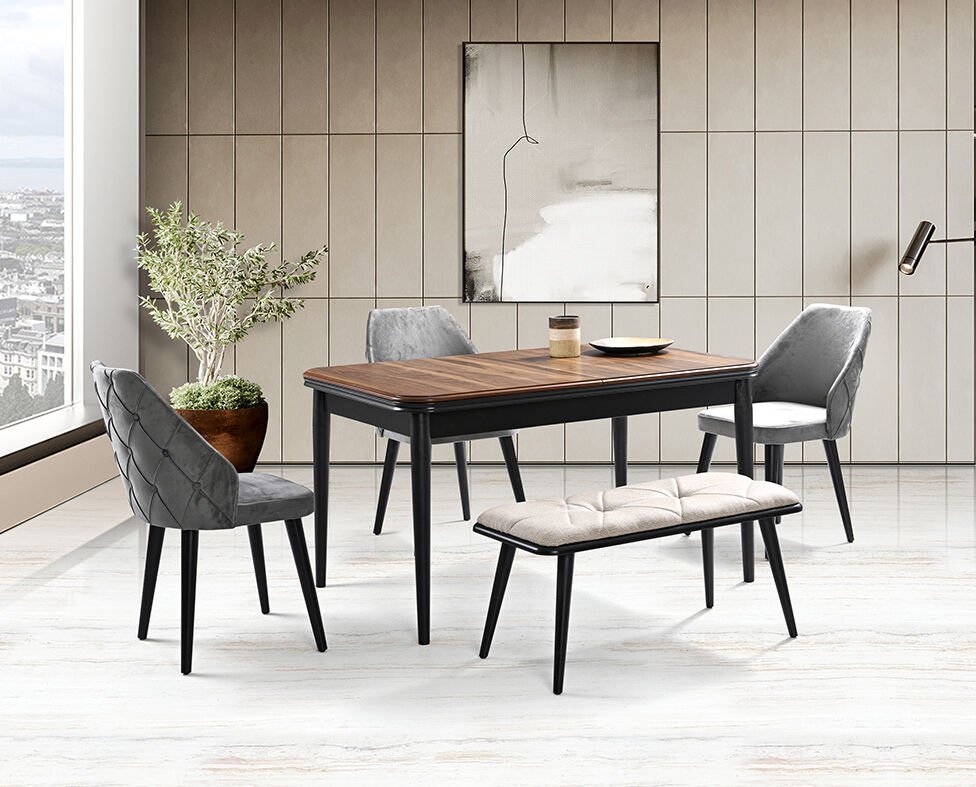 Nil Siyah Masa & Latina Sandalye & Rüya Benç Takımı HDR1223