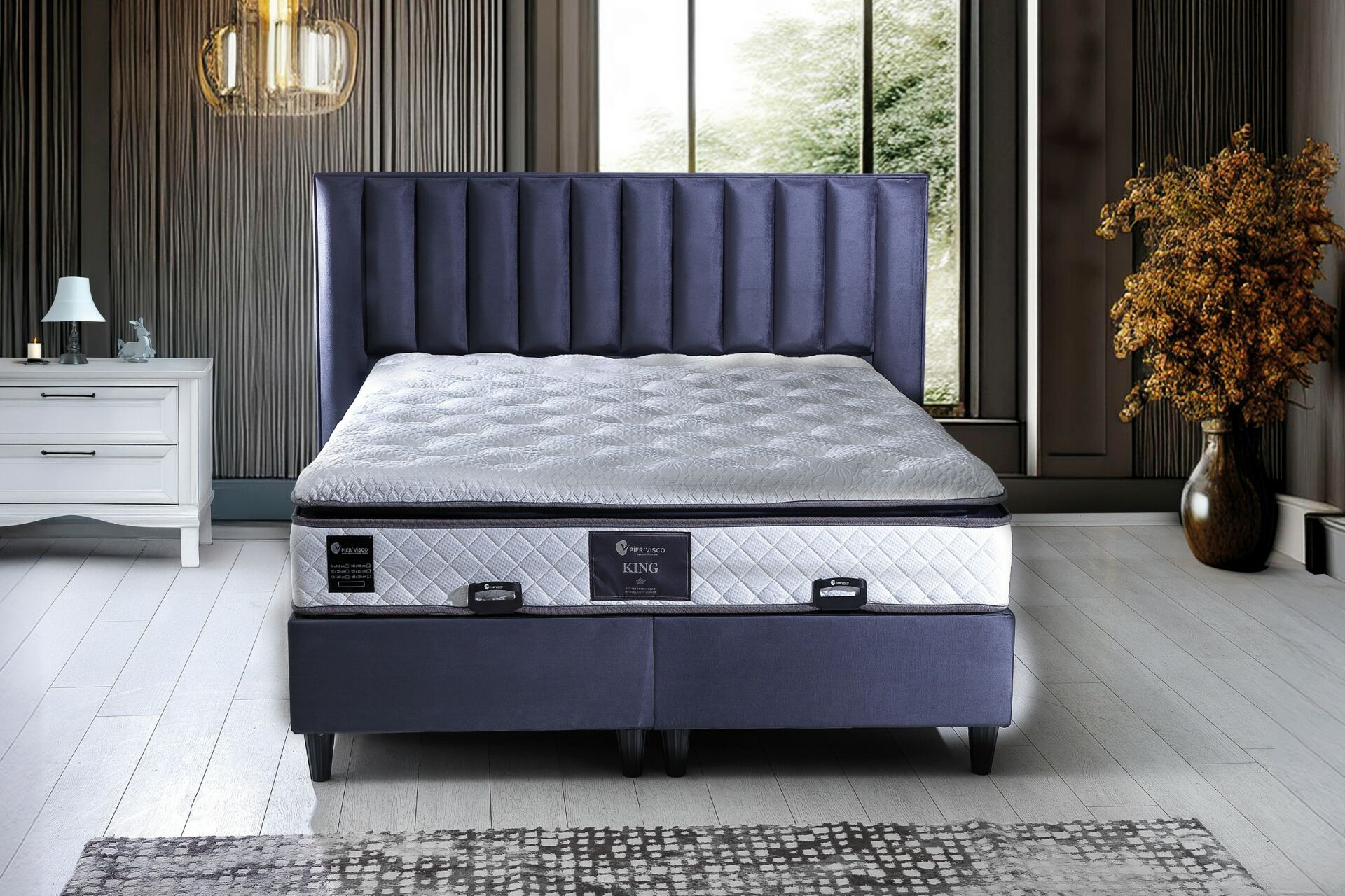 King 180x200 Çift Kişilik Yatak, Baza, Başlık Seti PV1409