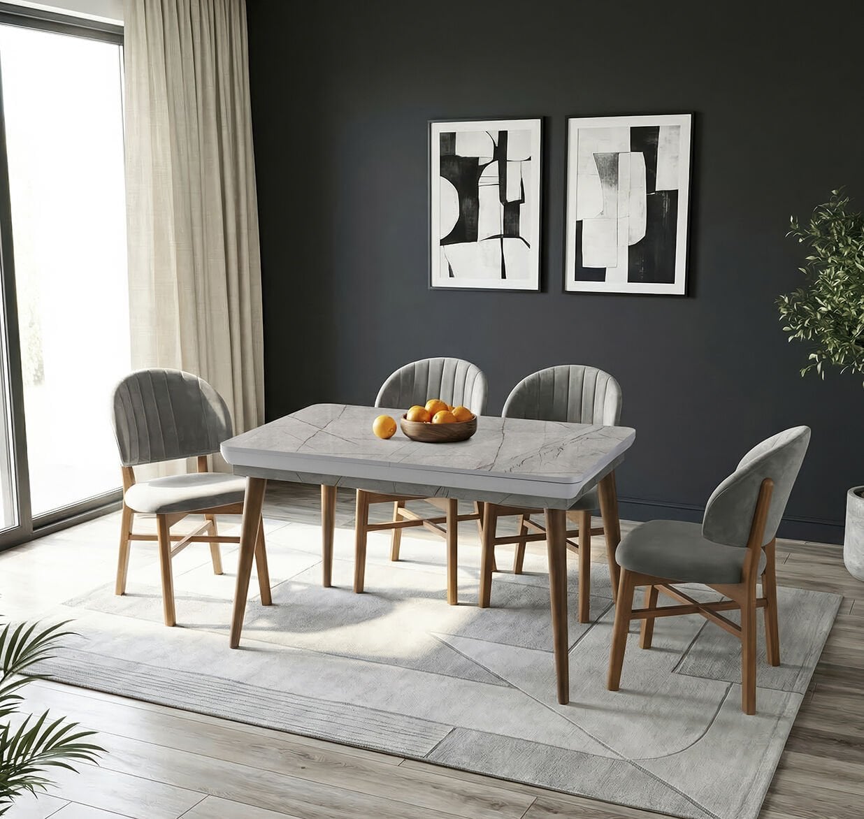 Hera Gri Mermer Masa & Favori Sandalye Takımı HDR1226