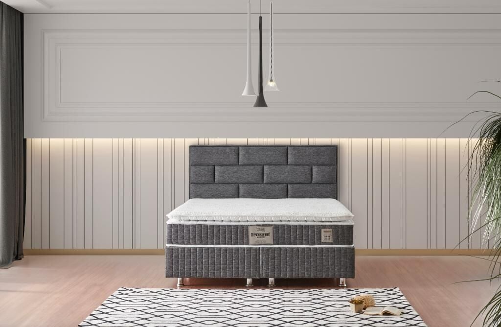 Stone 150x200 Double Mattress, Divan Base & Headboard Set MBL1011