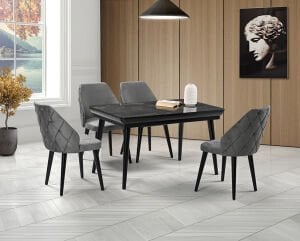 Hera Siyah Mermer Masa & Latina Sandalye Takımı HDR1227