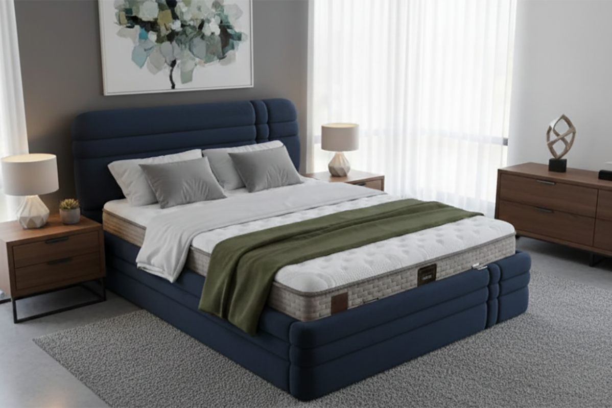 Royal Lacivert 160 x 200 Çift Kişilik Yatak, Baza, Başlık Seti PV1420