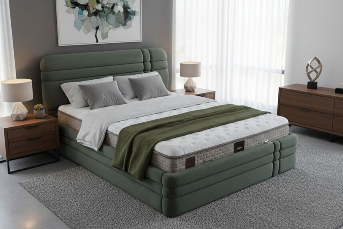 Royal Yeşil 150 x 200 Çift Kişilik Yatak, Baza, Başlık Seti PV1421