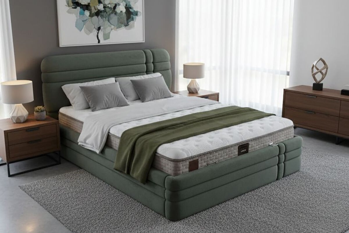 Royal Yeşil 160 x 200 Çift Kişilik Yatak, Baza, Başlık Seti PV1421