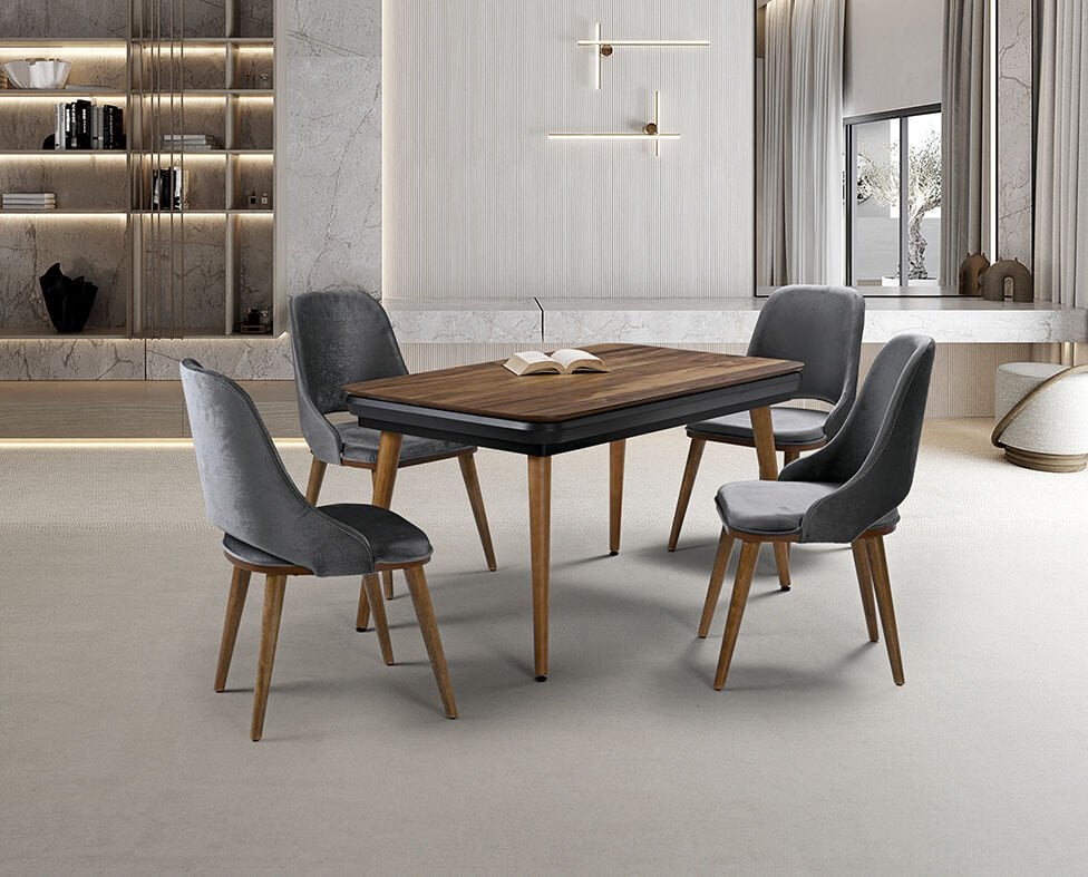 Morino Ceviz Masa & Ada Sandalye Takımı HDR1231