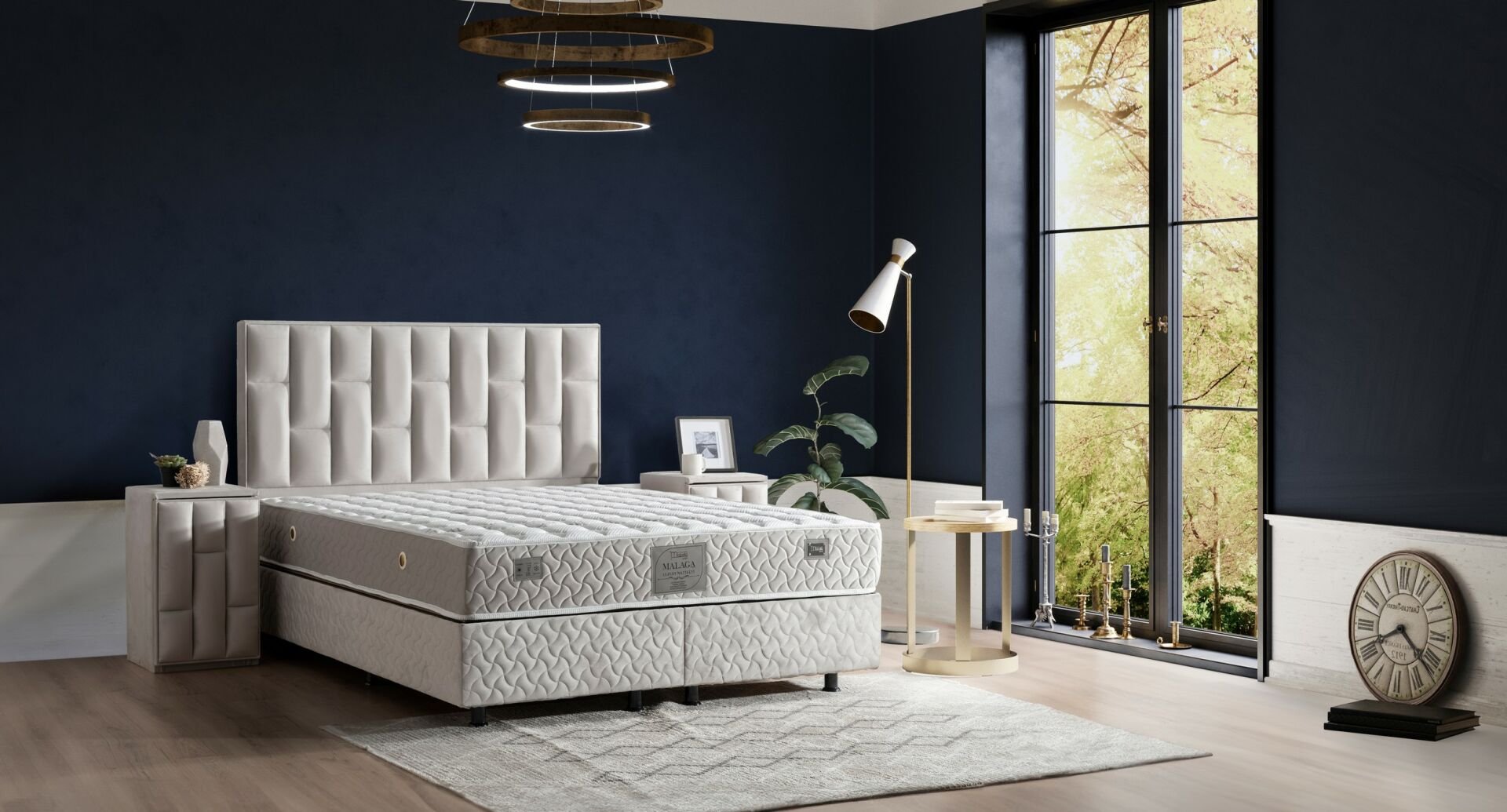 Malaga 150x200 Çift Kişilik Yatak, Baza, Başlık Seti MBL1013