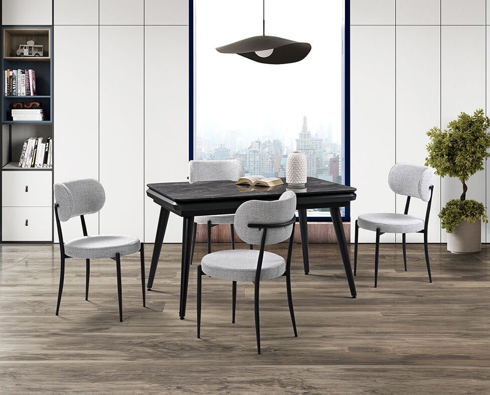 Morino Siyah Mermer Masa & Atlas Metal Sandalye Takımı HDR1232