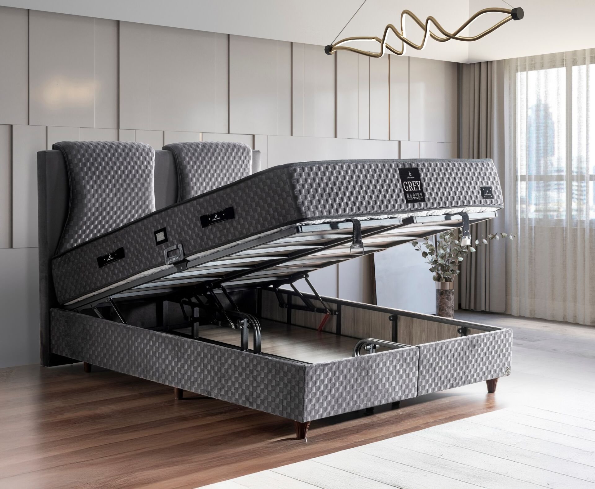 Grey Sleep 90x190 Tek Kişilik Baza, Başlık Seti CP1428