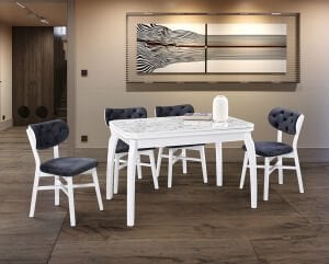 Manolya Beyaz Mermer Masa & Kartal Beyaz Sandalye Takımı HDR1235