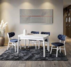 Manolya Beyaz Mermer Masa & Kartal Beyaz Sandalye Takımı HDR1235