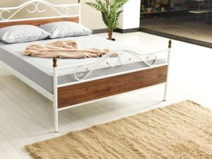 Bitez Metal Karyola 150x200 ARM082 Beyaz + Ceviz