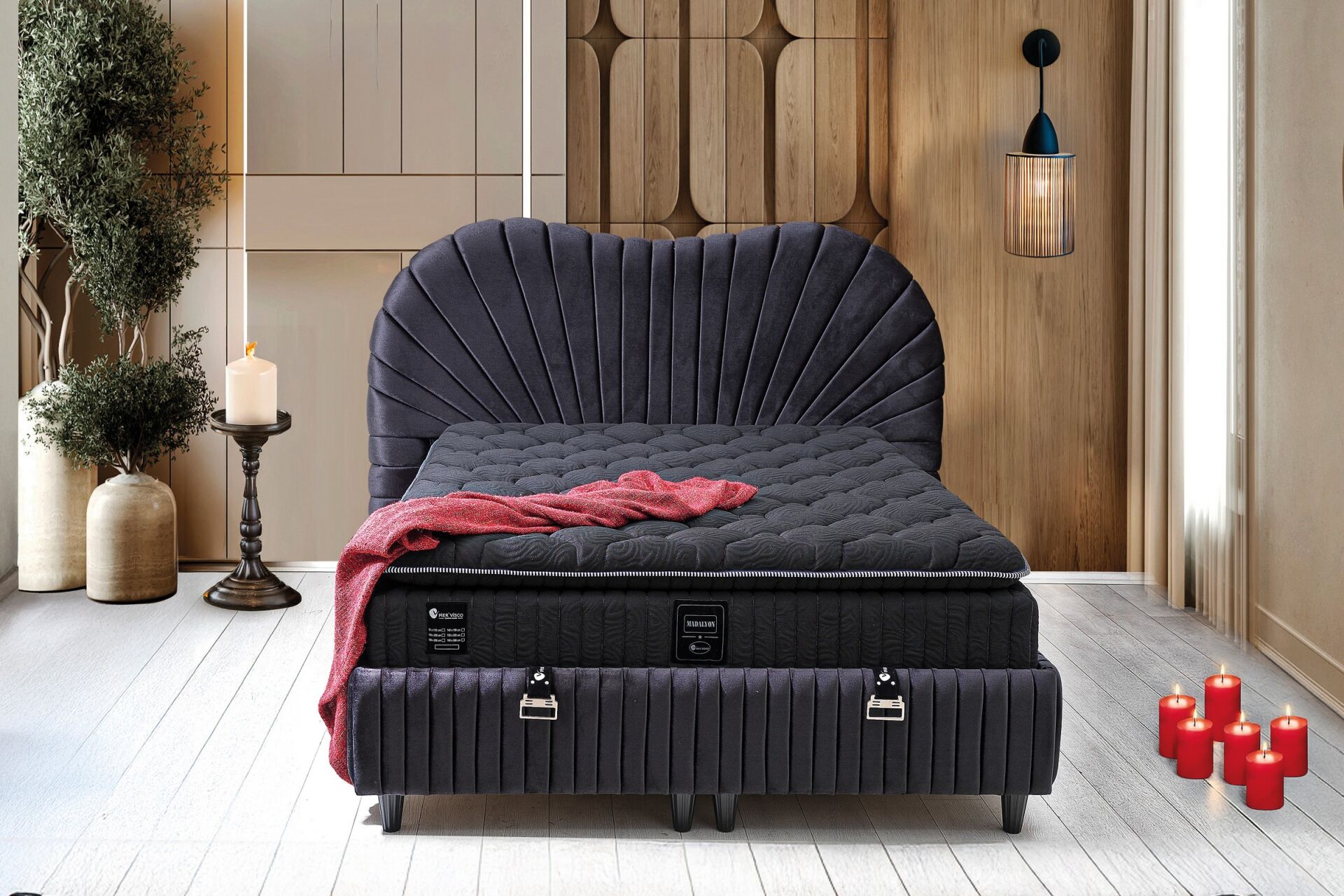 Madalyon 150x200 Çift Kişilik Yatak, Baza, Başlık Seti PV1413