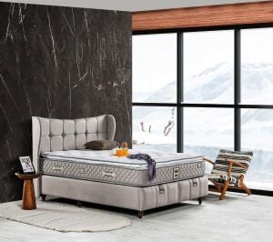 Blue 160X200 Çift Kişilik Yatak, Baza, Başlık Seti EY2006