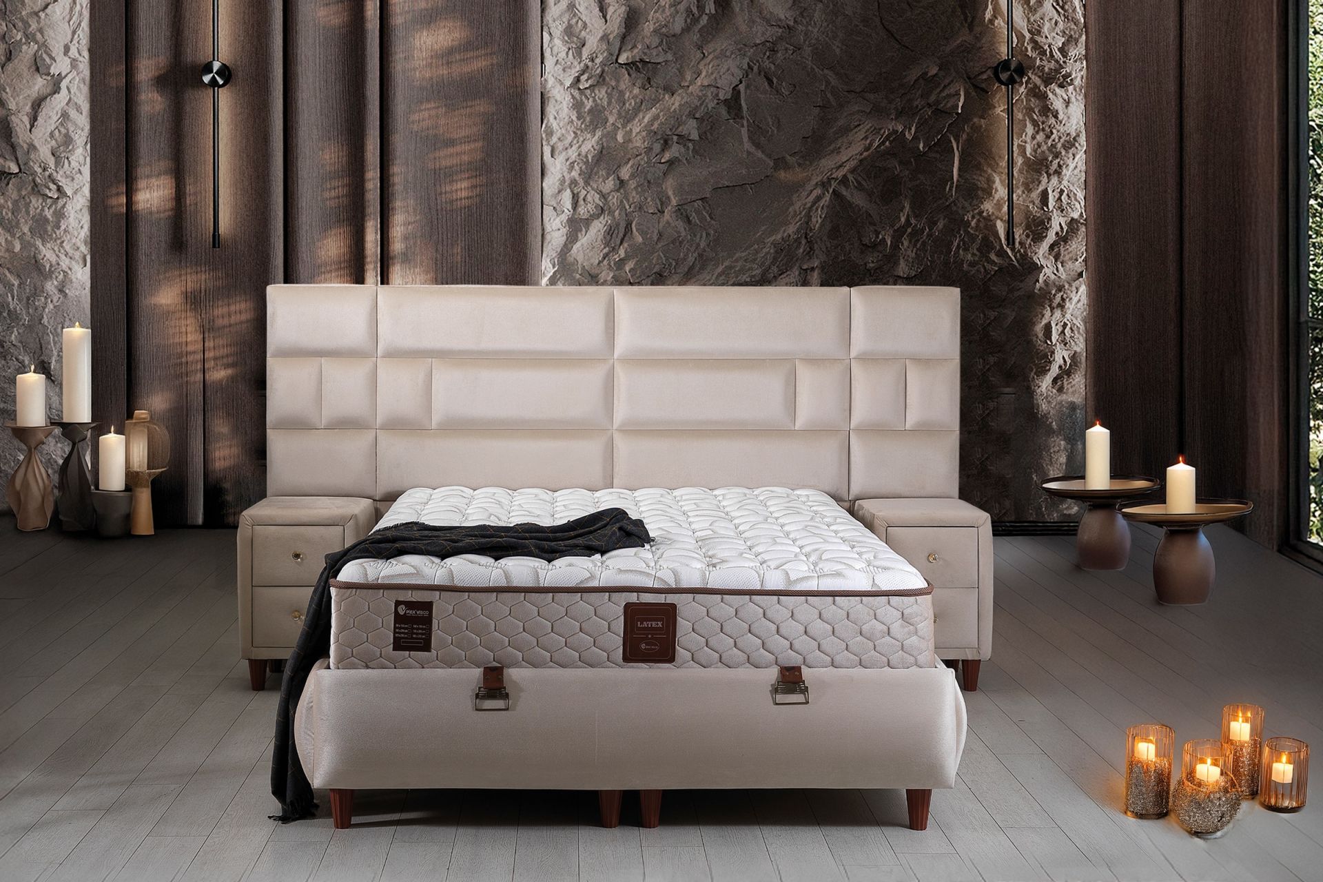 Latex 140x200 Çift Kişilik Yatak, Baza, Başlık Seti PV1415