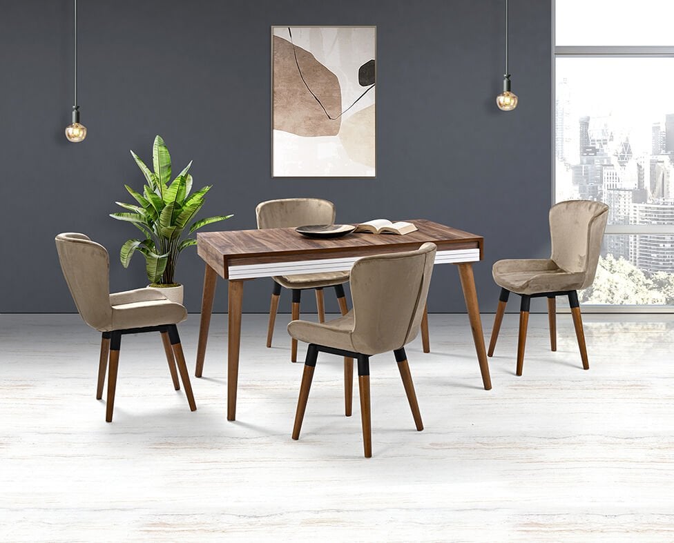 Simena Ceviz Masa & Kuğu Sandalye Takımı HDR1242