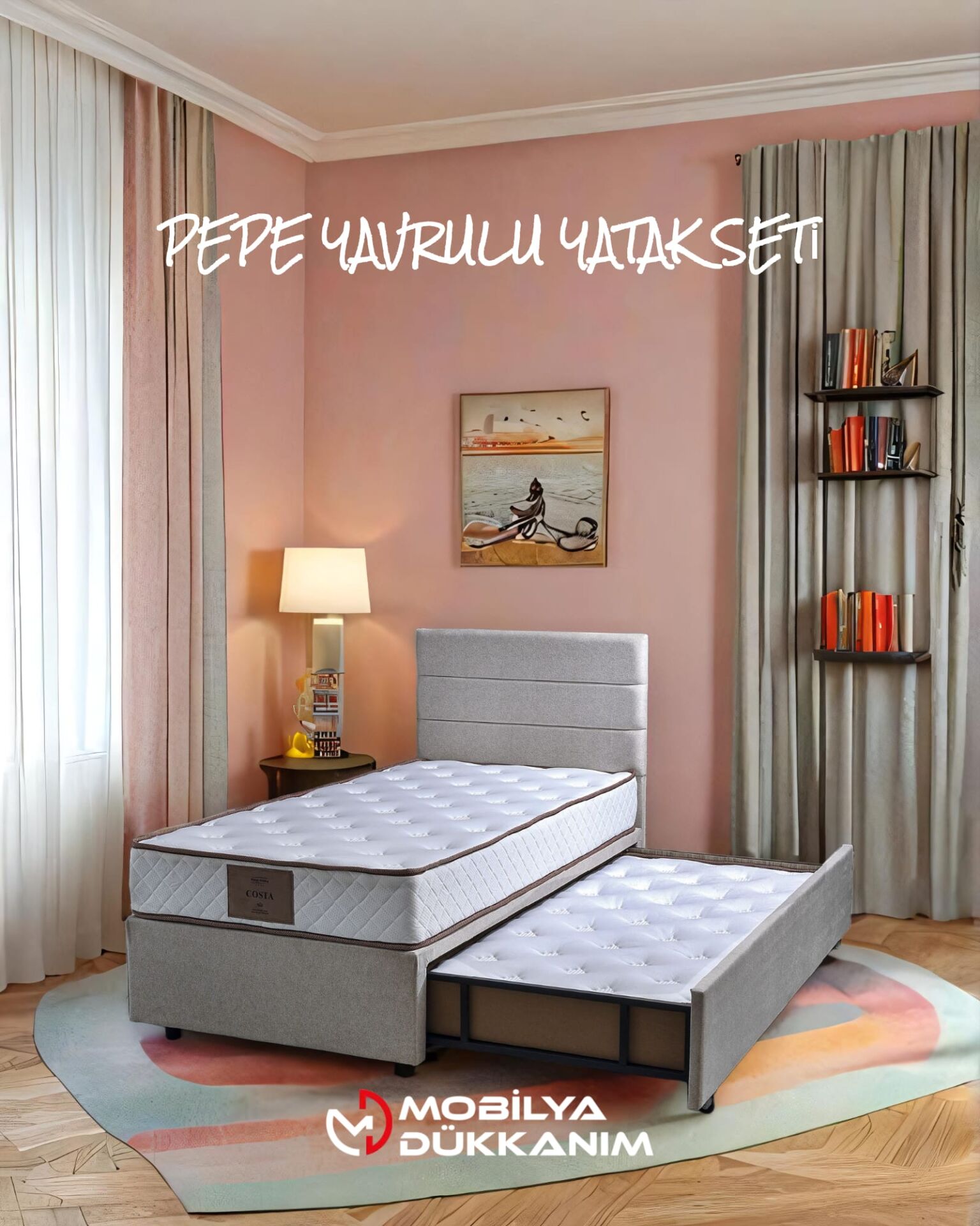 Pepe 100x200 Single Guest Bed Divan Base & Headboard Set PV1416