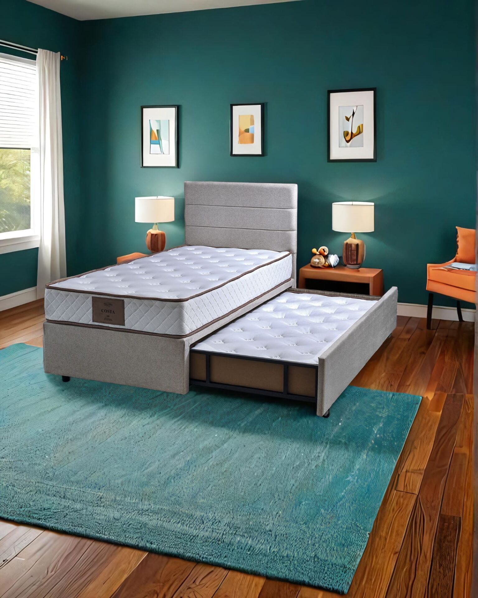 Pepe 120x200 Single Guest Bed Divan Base & Headboard Set PV1416