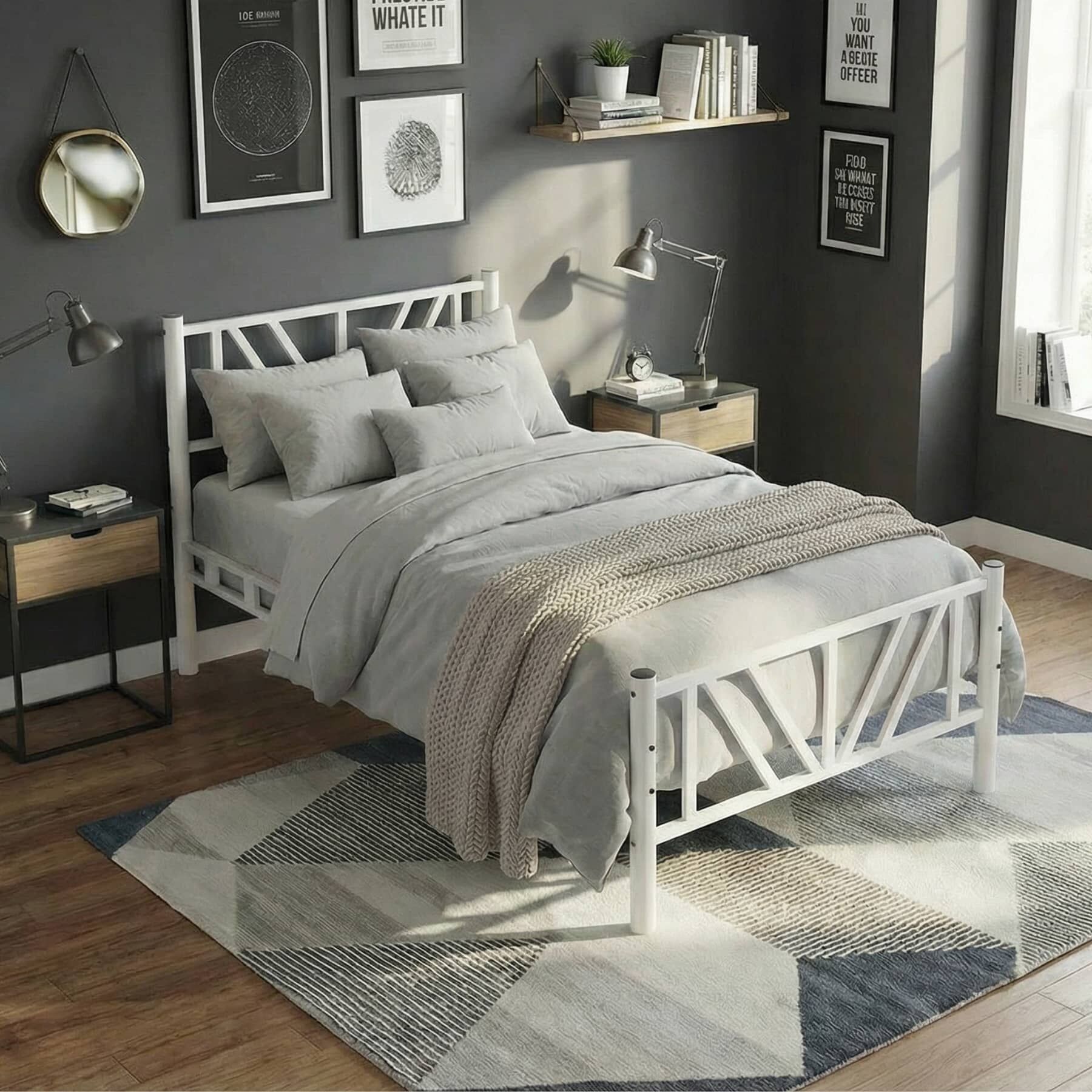 Smyrna Single Metal Bedstead 90x200 White