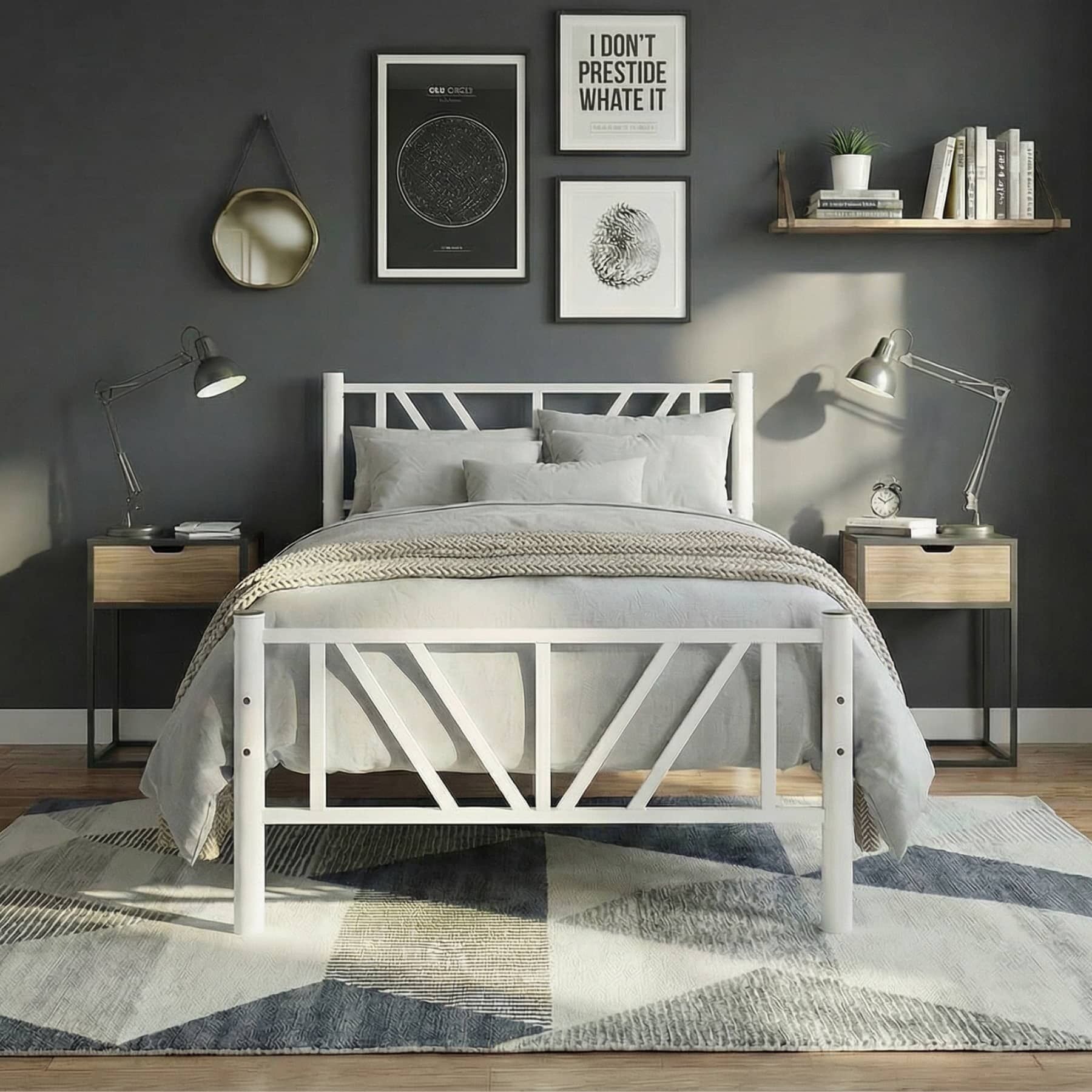 Smyrna Single Metal Bedstead 120x200 White