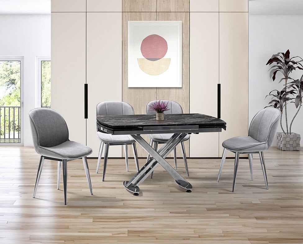 Galata Siyah Mermer Masa & Milas Krom Sandalye Takımı HDR1247