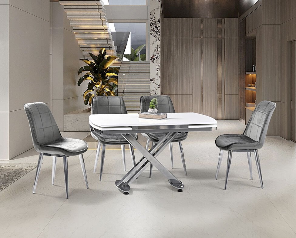 Galata Beyaz Masa & Gamze Krom Sandalye Takımı HDR1249