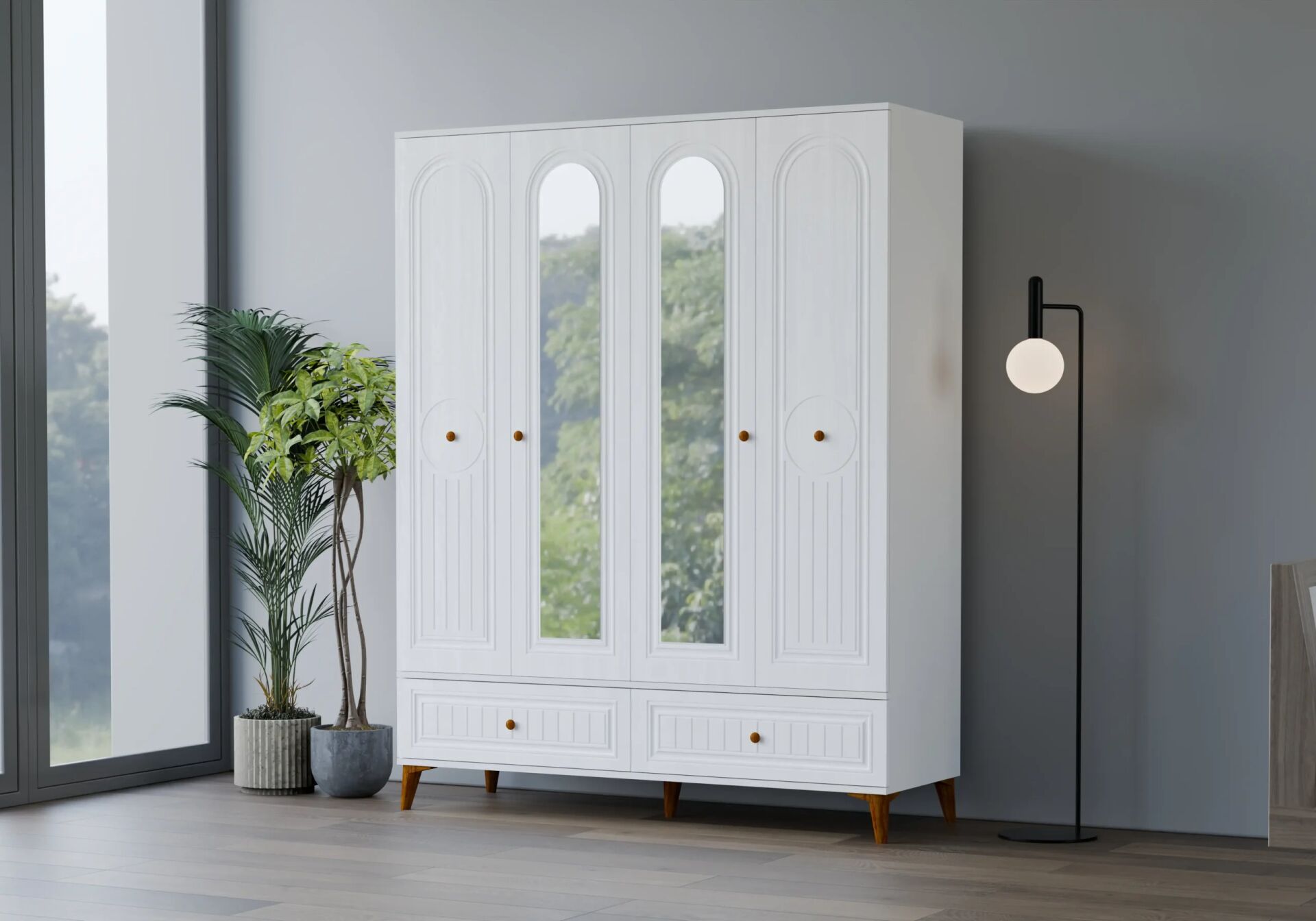 Carina Bohem Beyaz 4 Kapılı Dolap TN0197