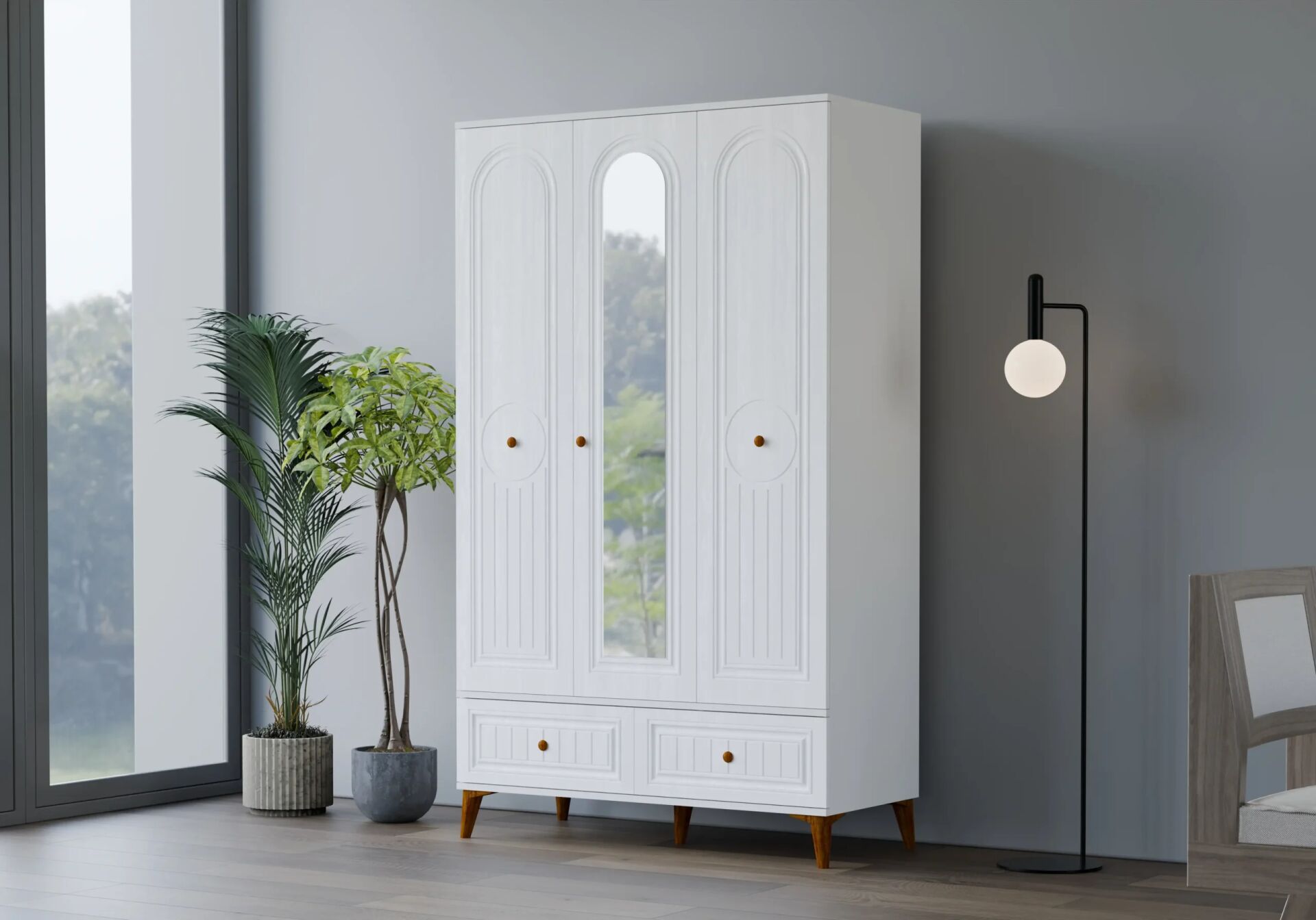 Carina Bohem Beyaz 3 Kapılı Dolap TN0198