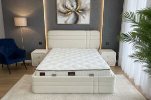 Royal Beyaz 150 x 200 Çift Kişilik Yatak, Baza, Başlık Seti PV1422