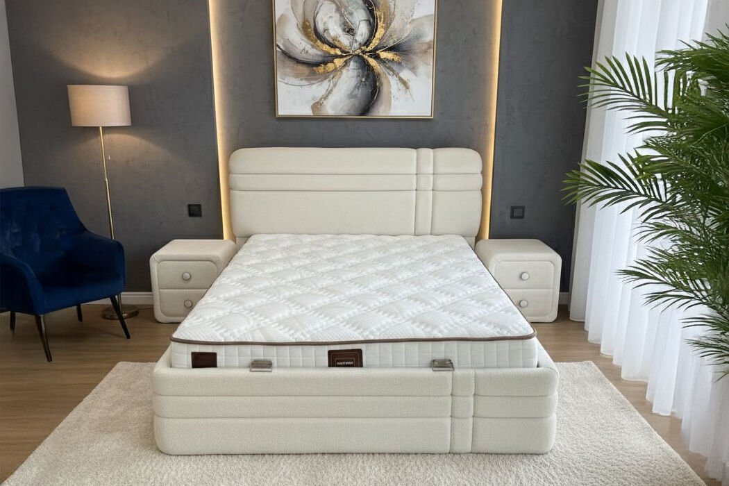 Royal Beyaz 160 x 200 Çift Kişilik Yatak, Baza, Başlık Seti PV1422